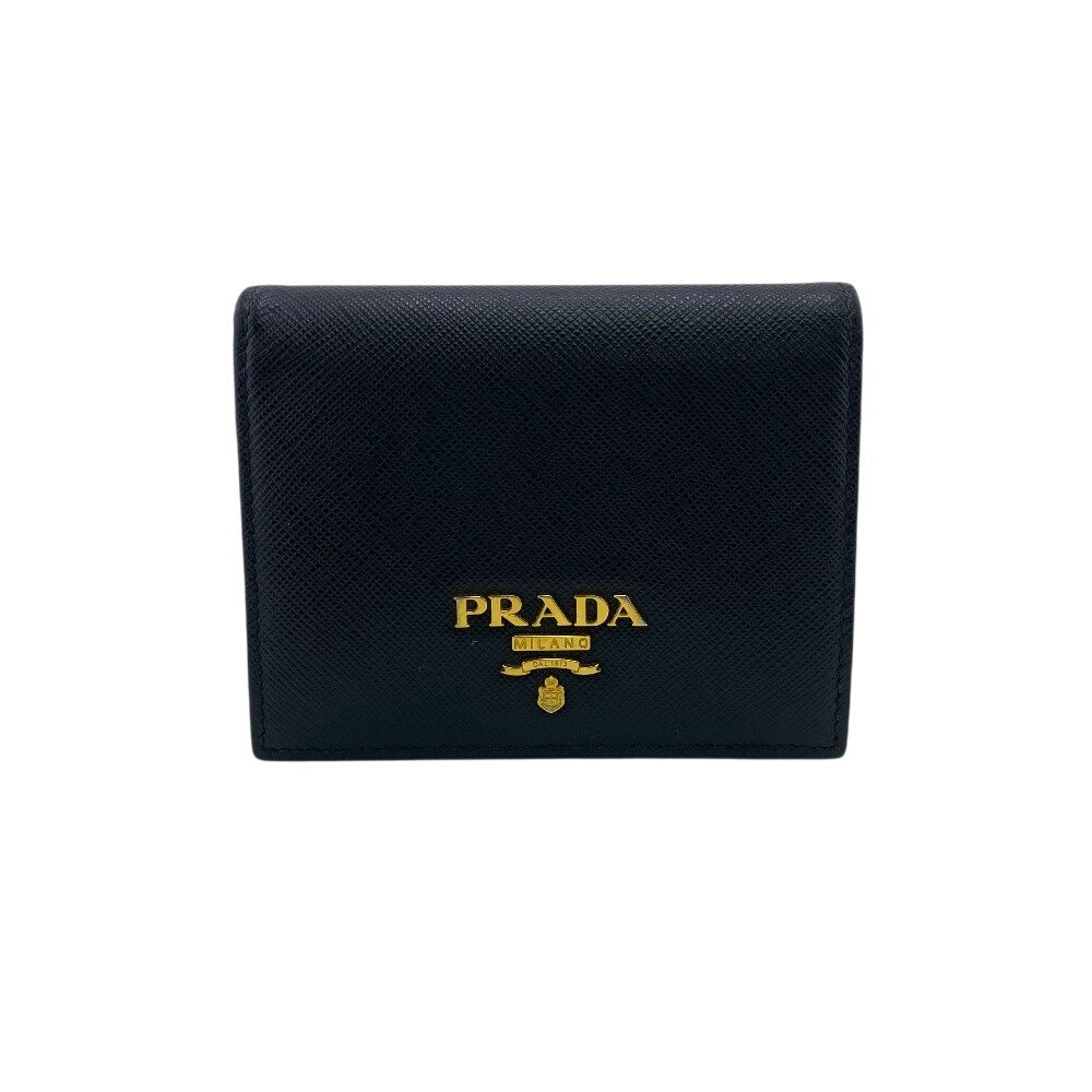 PRADA プラダ 1 MV 204 サフィアーノ コンパクトウォレット 二つ折り財布 ブラック レディース