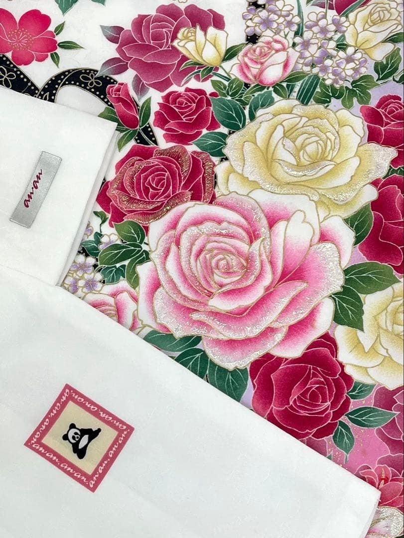 二尺袖 ポリエステル 刺繍 金彩 薔薇 anan 紋意匠 躾糸付き MOP 549