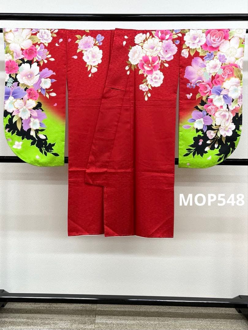 二尺袖 ポリエステル 薔薇 牡丹 紋意匠 躾糸付き MOP 548