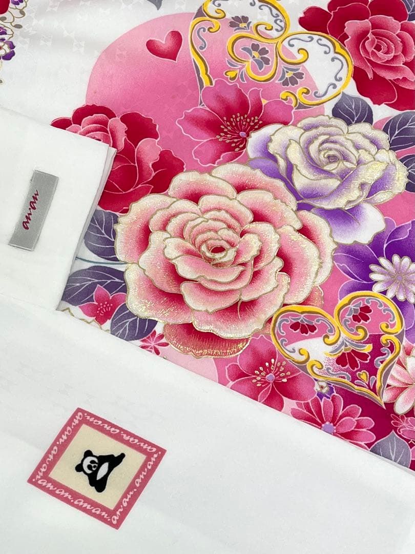 二尺袖 ポリエステル 刺繍 金彩 薔薇 anan 紋意匠 躾糸付き MOP 550