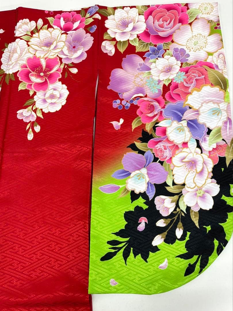 二尺袖 ポリエステル 薔薇 牡丹 紋意匠 躾糸付き MOP 548