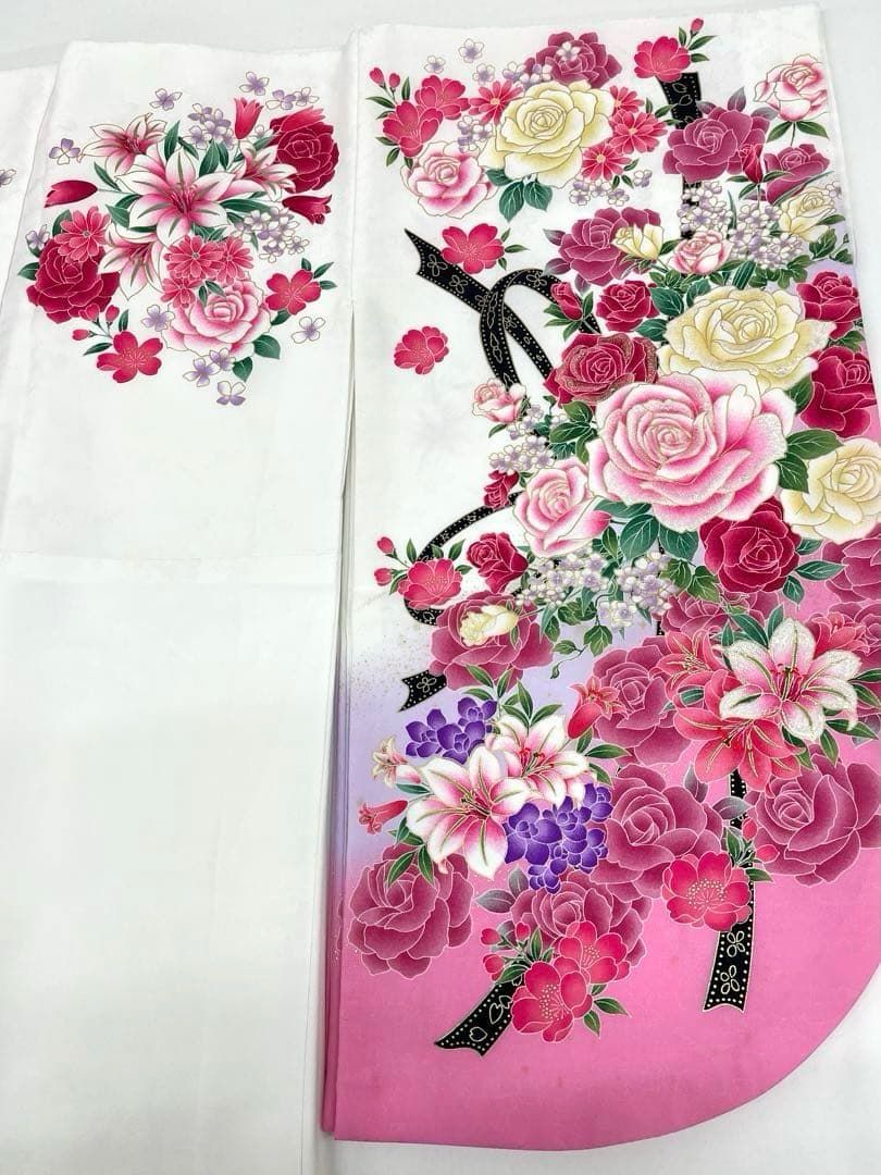  二尺袖 ポリエステル 刺繍 金彩 薔薇 anan 紋意匠 躾糸付き MOP 549 振袖 着物