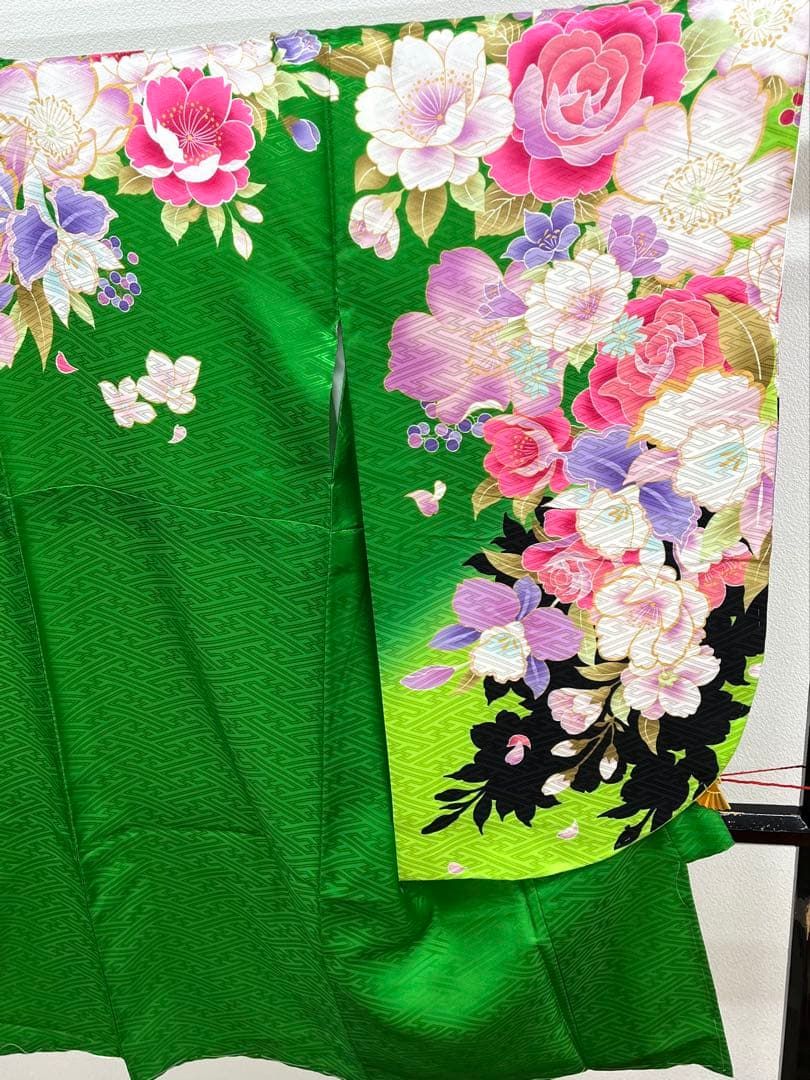  二尺袖 ポリエステル 薔薇 蘭 紋意匠 躾糸付き MOP 547 振袖 着物