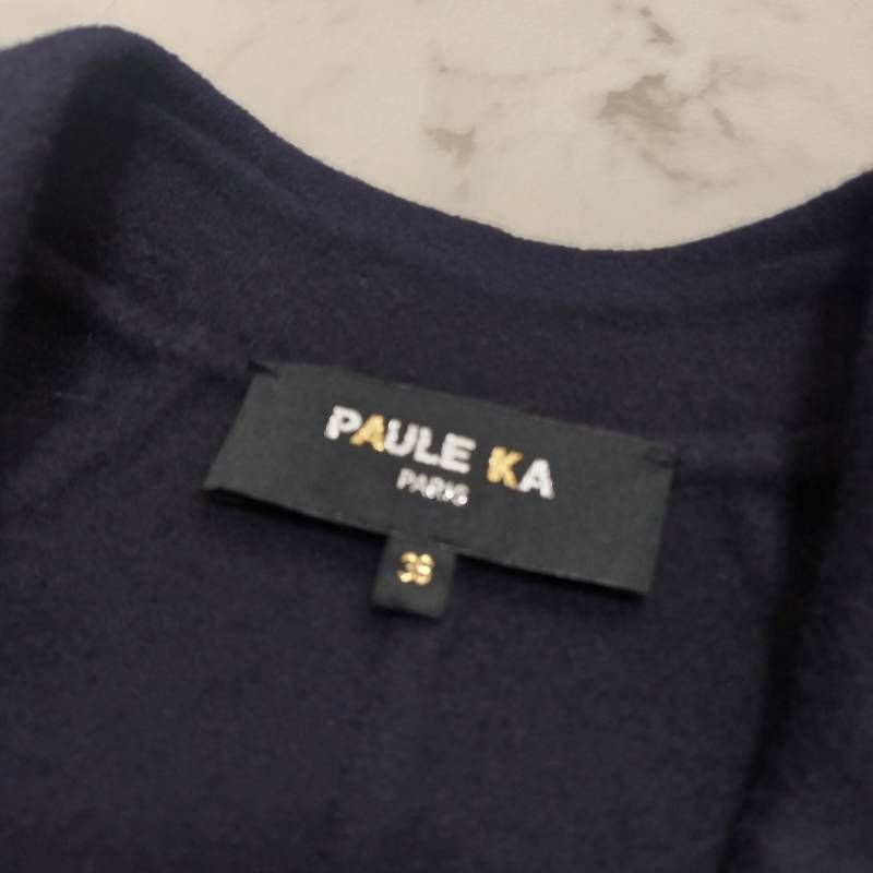 PAULE KA リボン ウール ジャケット カシミヤ混 ノーカラー PAULE KA