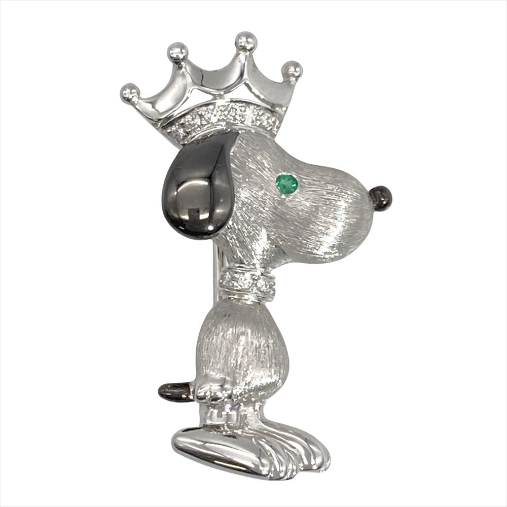 ドッグ モチーフ ブローチ ダイヤモンド 0.06 ct K 18 WG 5.8 g ホワイトゴールド 犬 レディース