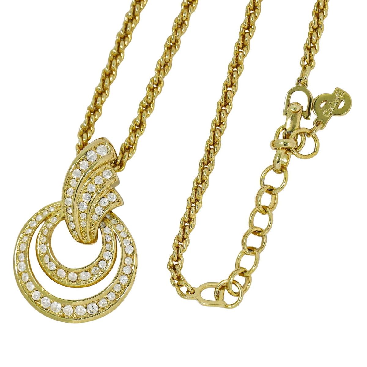 美品 Christian Dior ネックレス ラインストーン ゴールド 年代物 クリスチャン・ディオール Christian Dior ラインストーンネックレス