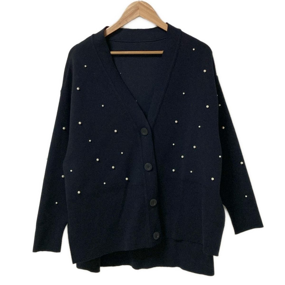 ADORE アドーア カーディガン サイズ38 M レディース ダークネイビー 長袖 パール