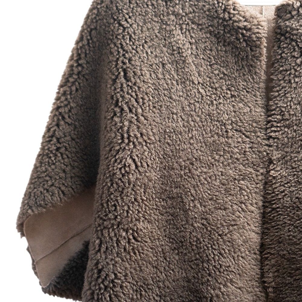 AKTE アクテ リバーシブル ボア×スエード調 ケープ コート ブラウン ポンチョ ノー ベージュフリーサイズ ブランド古着 2712257