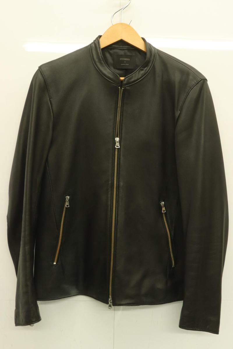 中古】 STUDIOUS メンズシングルライダースジャケット 3 stラムレザー