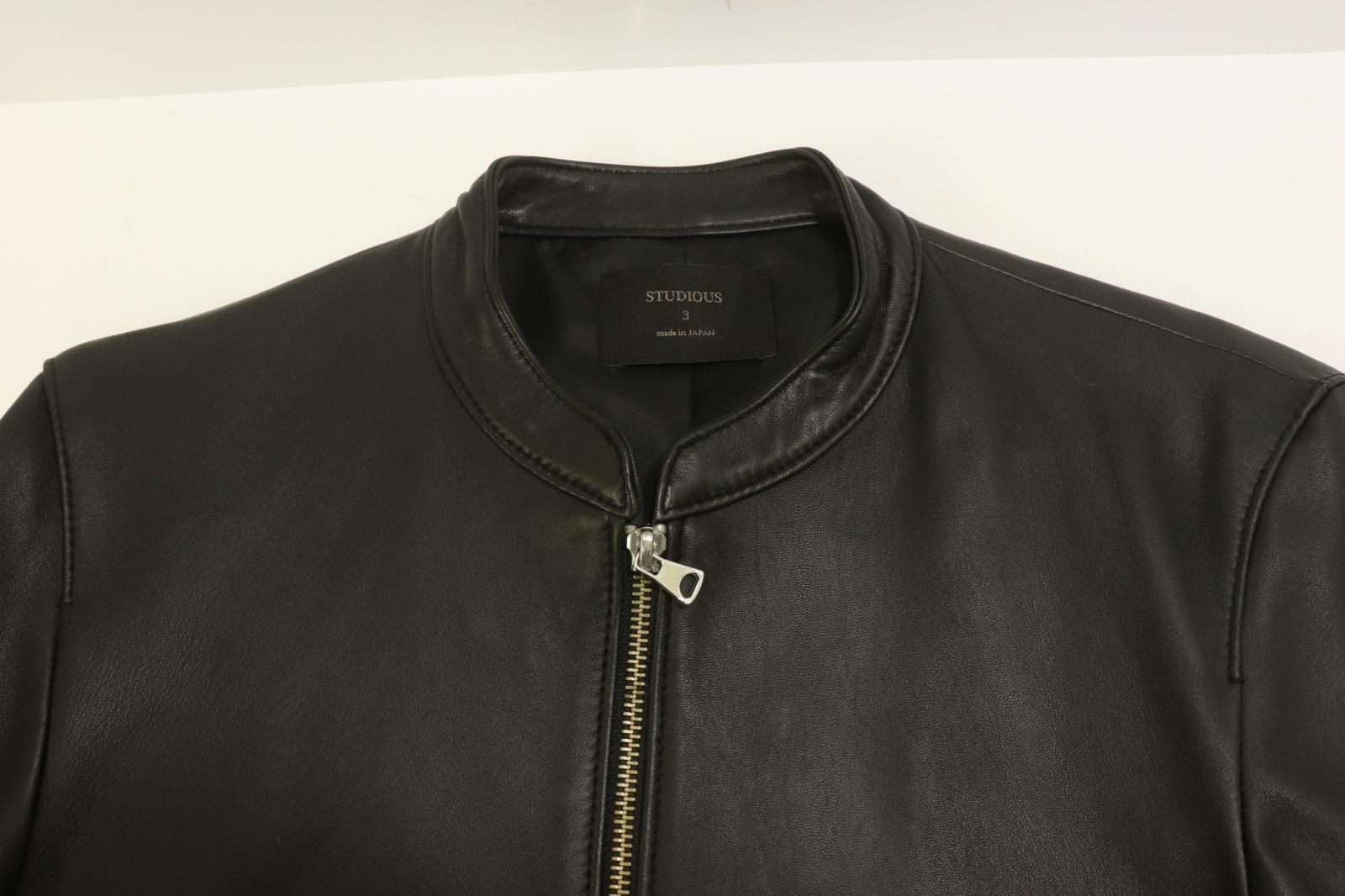 中古】 STUDIOUS メンズシングルライダースジャケット 3 stラムレザー