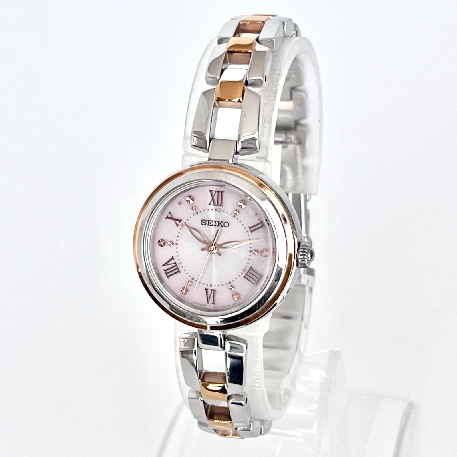 セイコー レディース 腕時計 稼働 電波ソーラー 磨き済み SEIKO ピンク文字盤 ゴールド