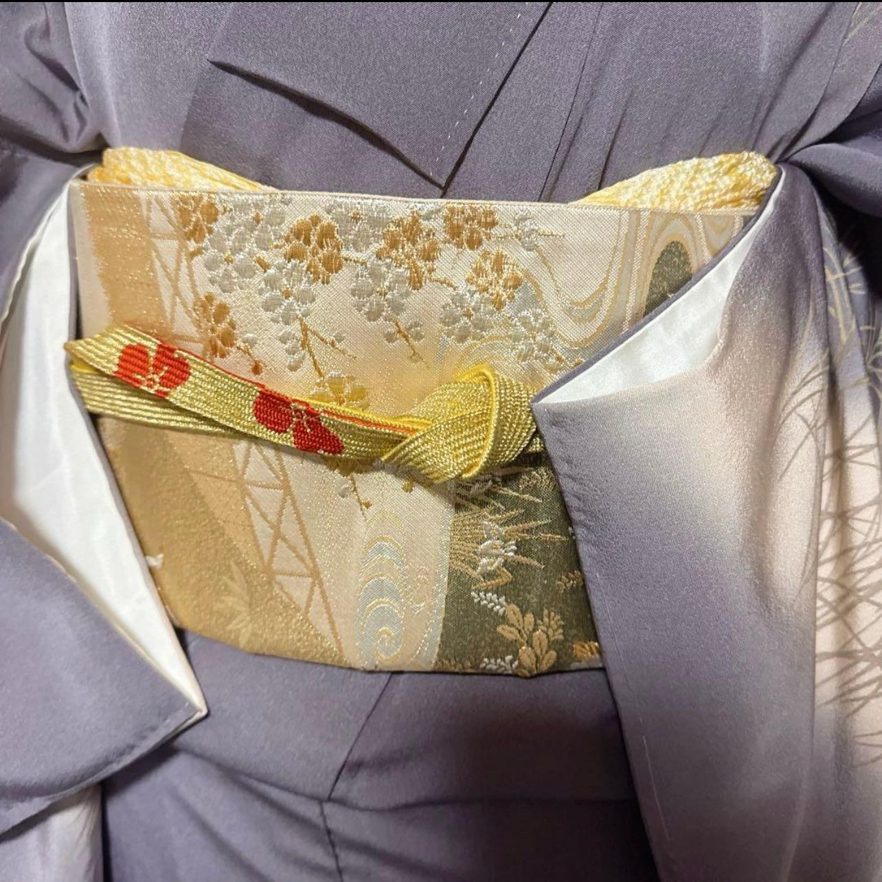 未使用近い　美品　袷　正絹　縮緬　訪問着　フルセット　西陣唐織金箔袋帯 新品 美品 袷 正絹 縮緬 訪問着 フルセット 西陣唐織金箔袋帯 - メルカリ