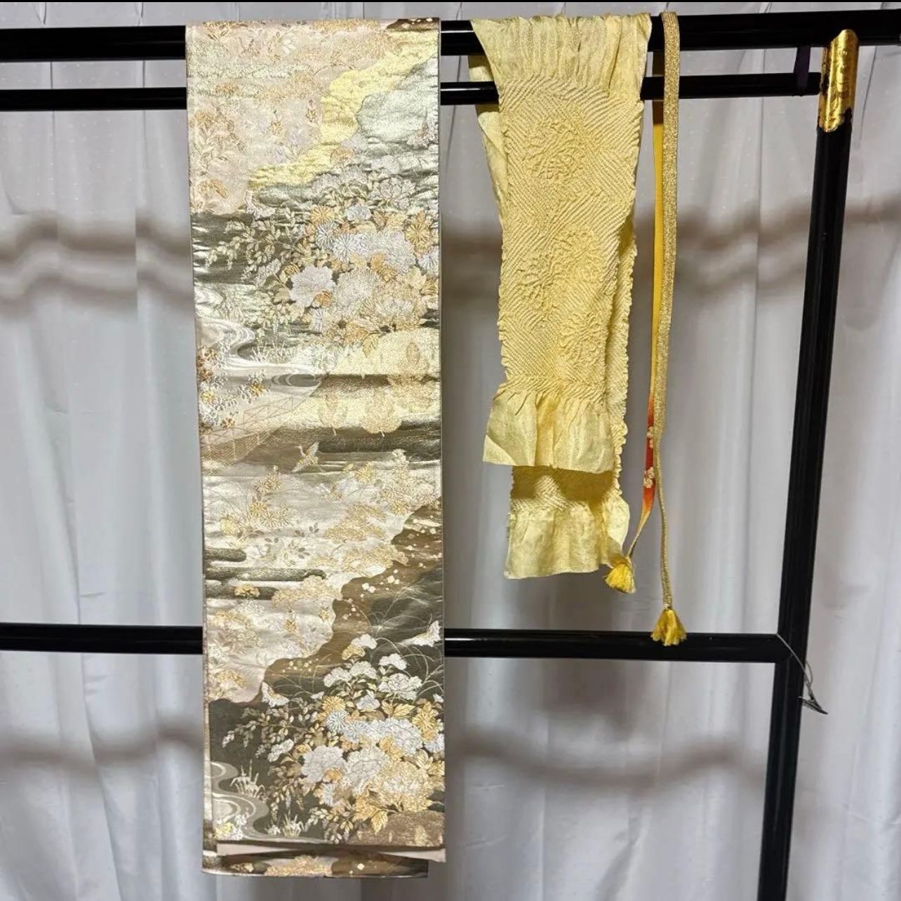 新品 美品 袷 正絹 縮緬 訪問着 フルセット 西陣唐織金箔袋帯 - メルカリ