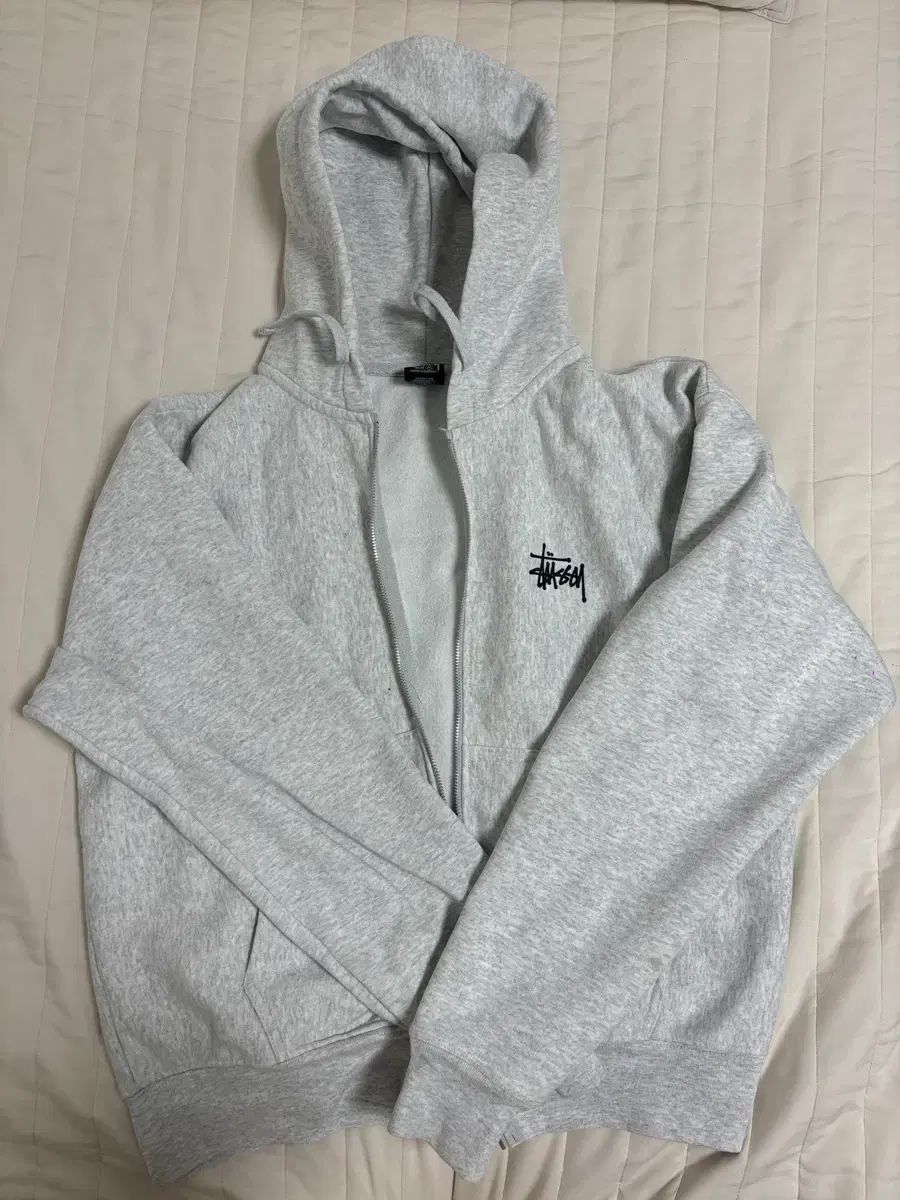 STUSSY ベーシック フード ジップアップ アッシュ ヘザー M