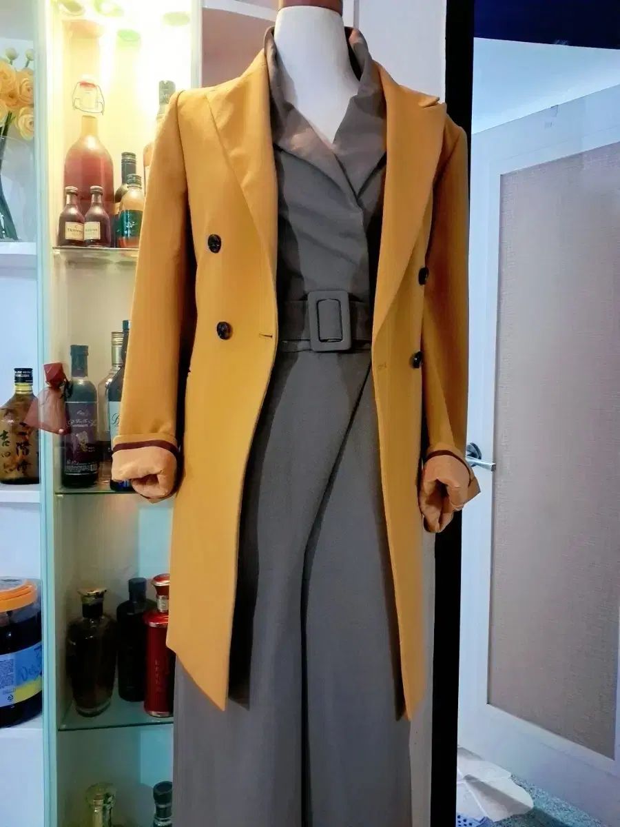 イェロー ダブル ボタン オールインワン セット