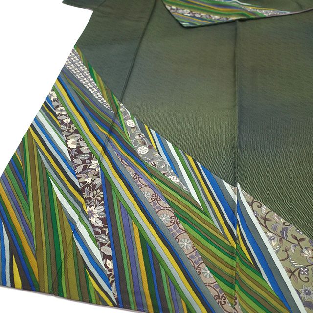 作家物 訪問着 斉藤三才 落款 青緑ぼかし染め 三才鳥 袷 正絹 中古】 訪問着 着物 リサイクル 斉藤三才 作家物 落款有り フォーマル