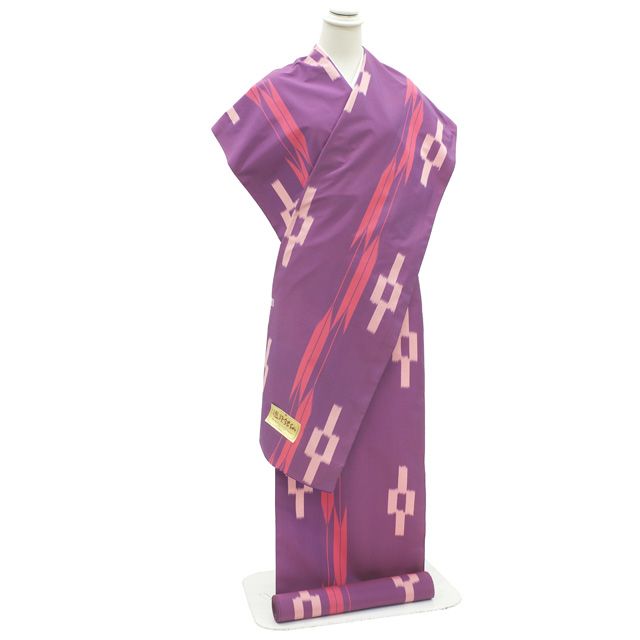 すごい値 銘仙 着物 反物 着尺 正絹 京都 遊粋銘仙 アンティーク復刻 薄紫 矢羽根 矢絣 長羽織にも カジュアル 未仕立て 春 秋 冬 袷 単衣 どちらにも お仕立てＯＫ リサイクル すごいね みやがわ nem 00175