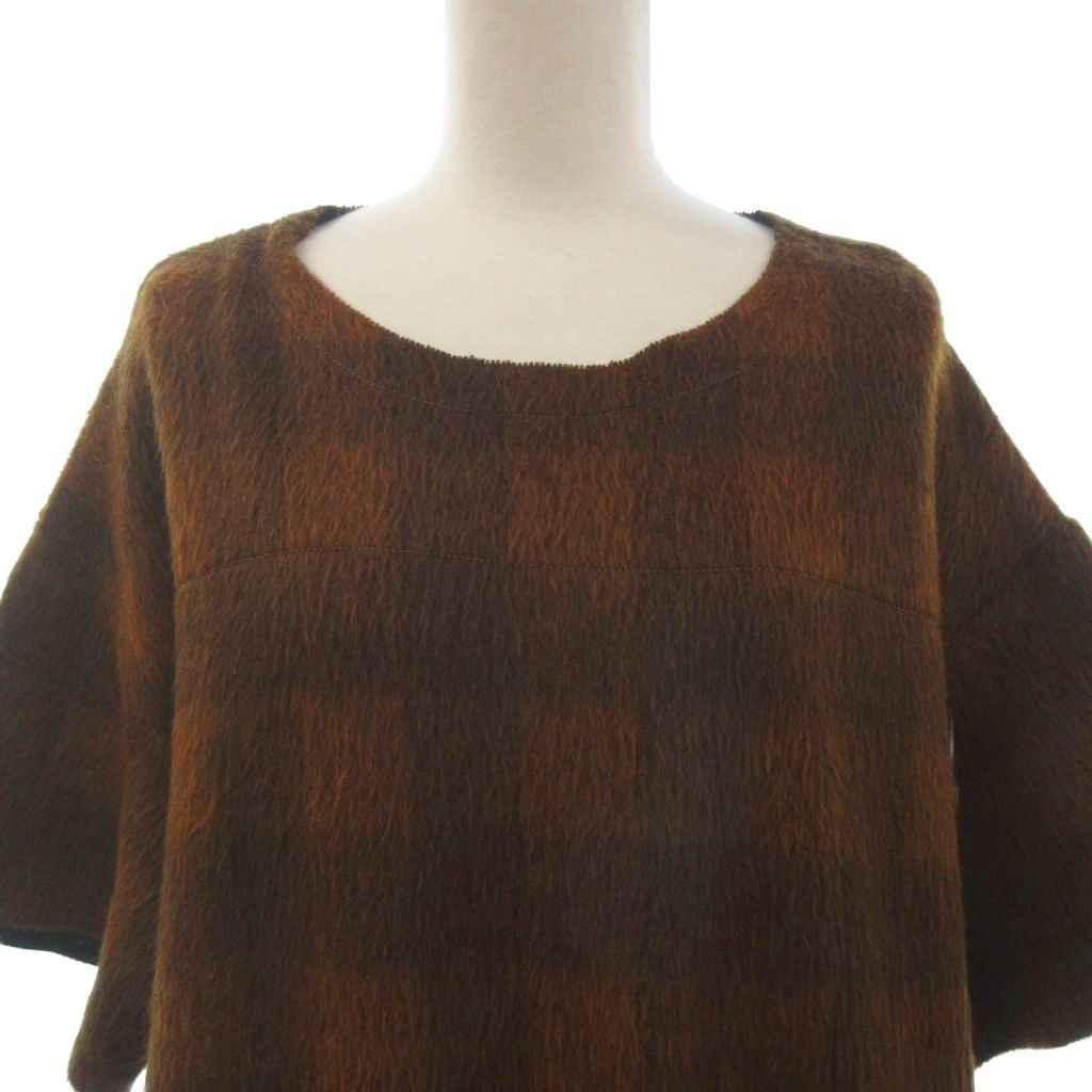  エムエムシックス メゾンマルジェラ MM 6 Maison Margiela シャギー チュニック 半袖 チェック 茶 ブラウン S 半袖(Tシャツ) Tシャツ カットソー