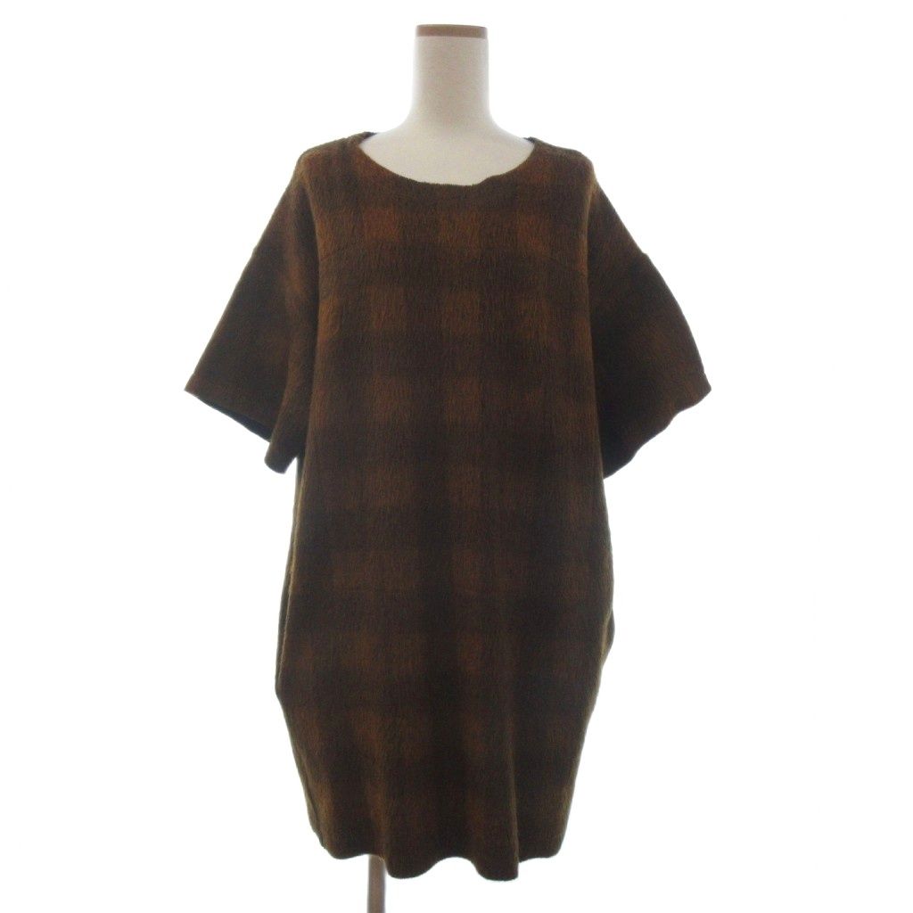 エムエムシックス メゾンマルジェラ MM 6 Maison Margiela シャギー チュニック 半袖 チェック 茶 ブラウン S