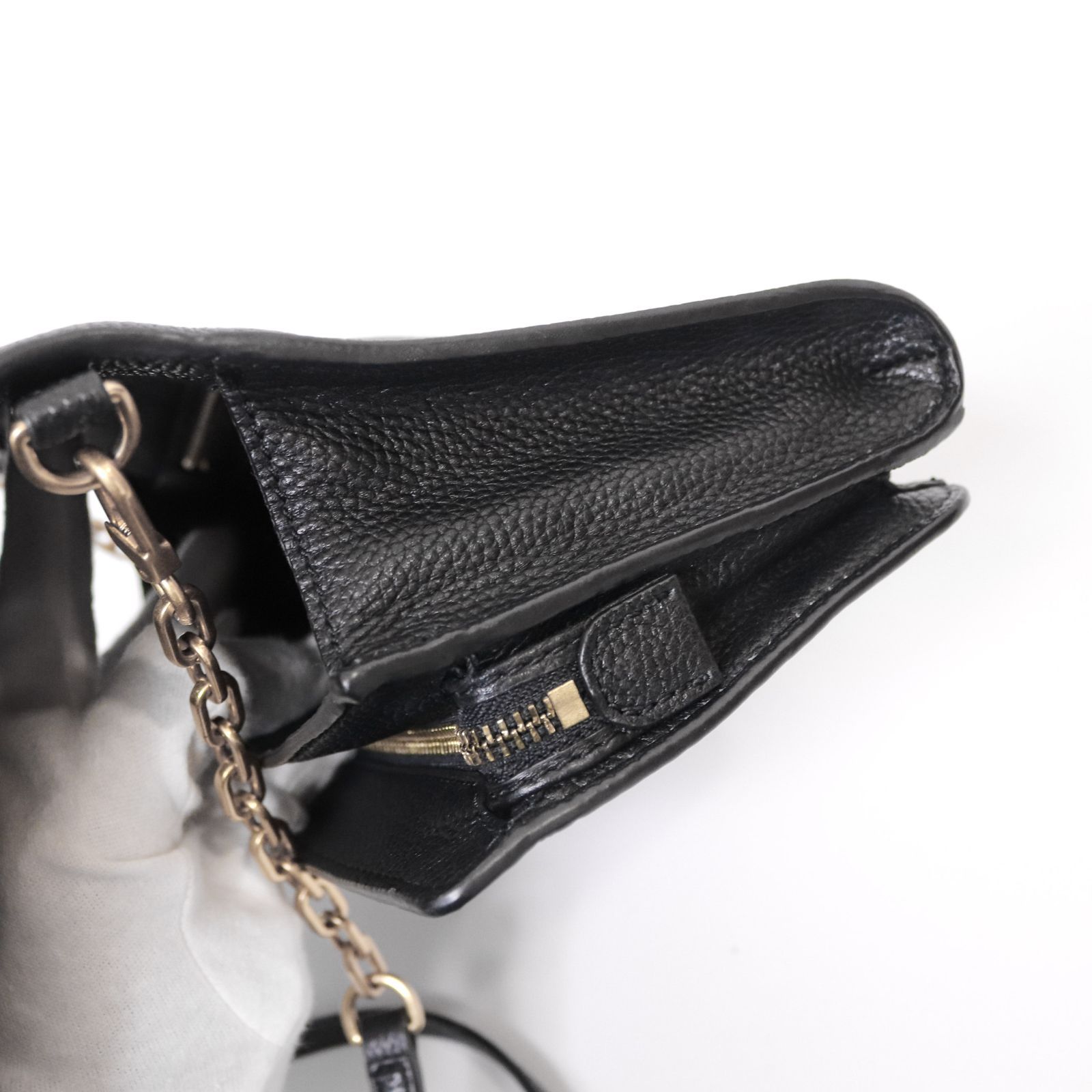 Tory Burch 黒 レザー チェーン フラップ ショルダーバッグ ゴールド 