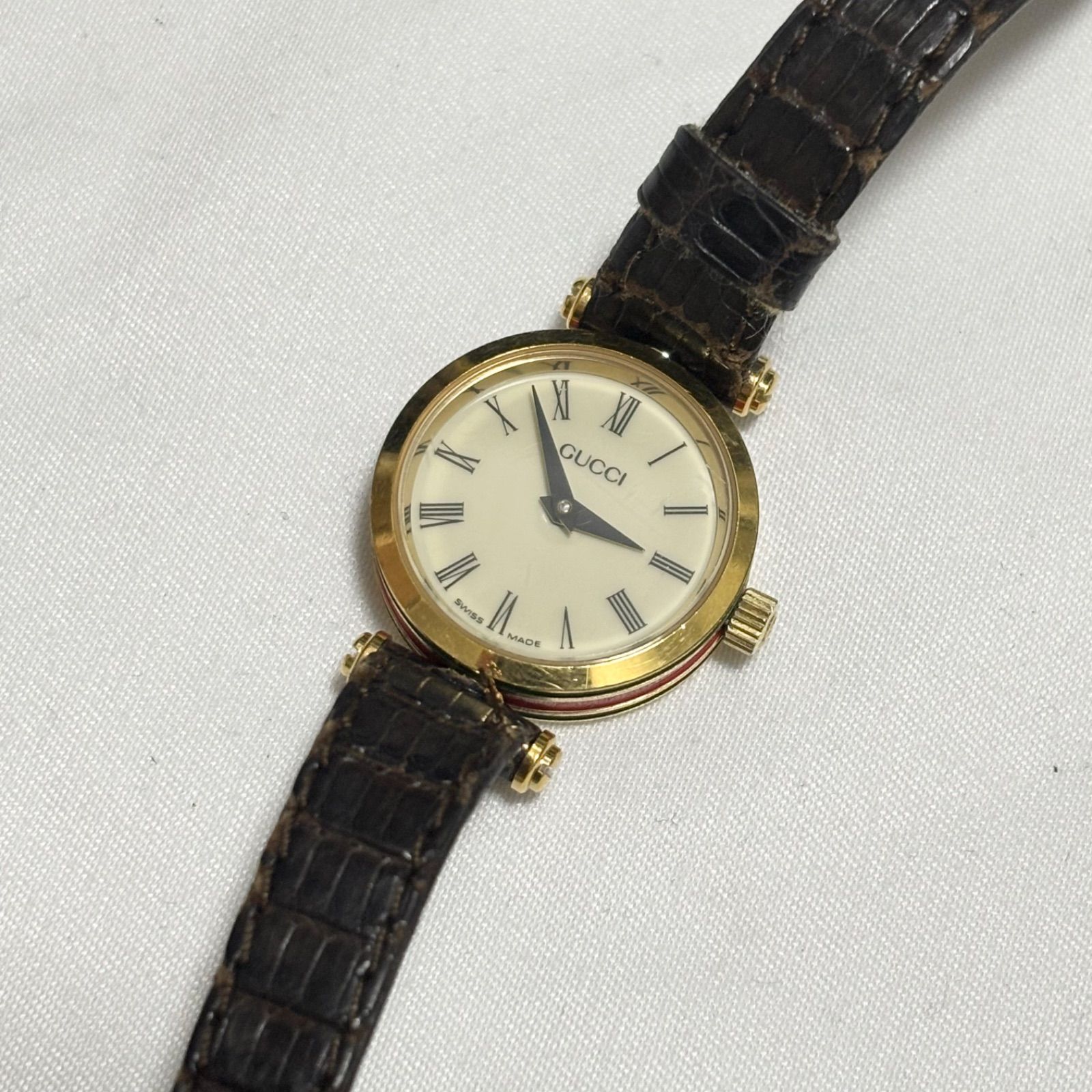 GUCCI グッチ クォーツ腕時計 シェリーライン アイボリー×ブラウン 電池切れ 動作未 品