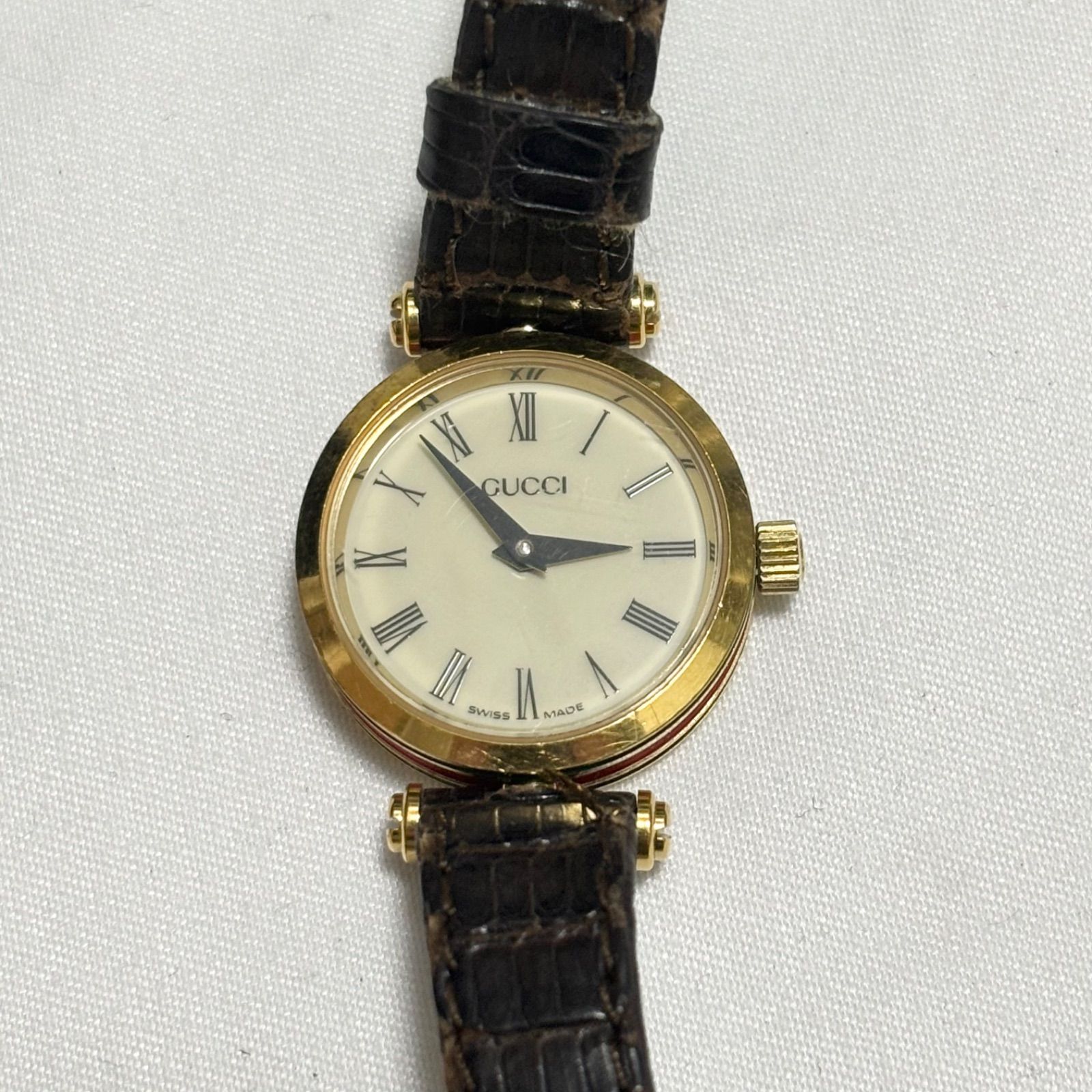GUCCI グッチ クォーツ腕時計 シェリーライン アイボリー×ブラウン 電池切れ 動作未 品