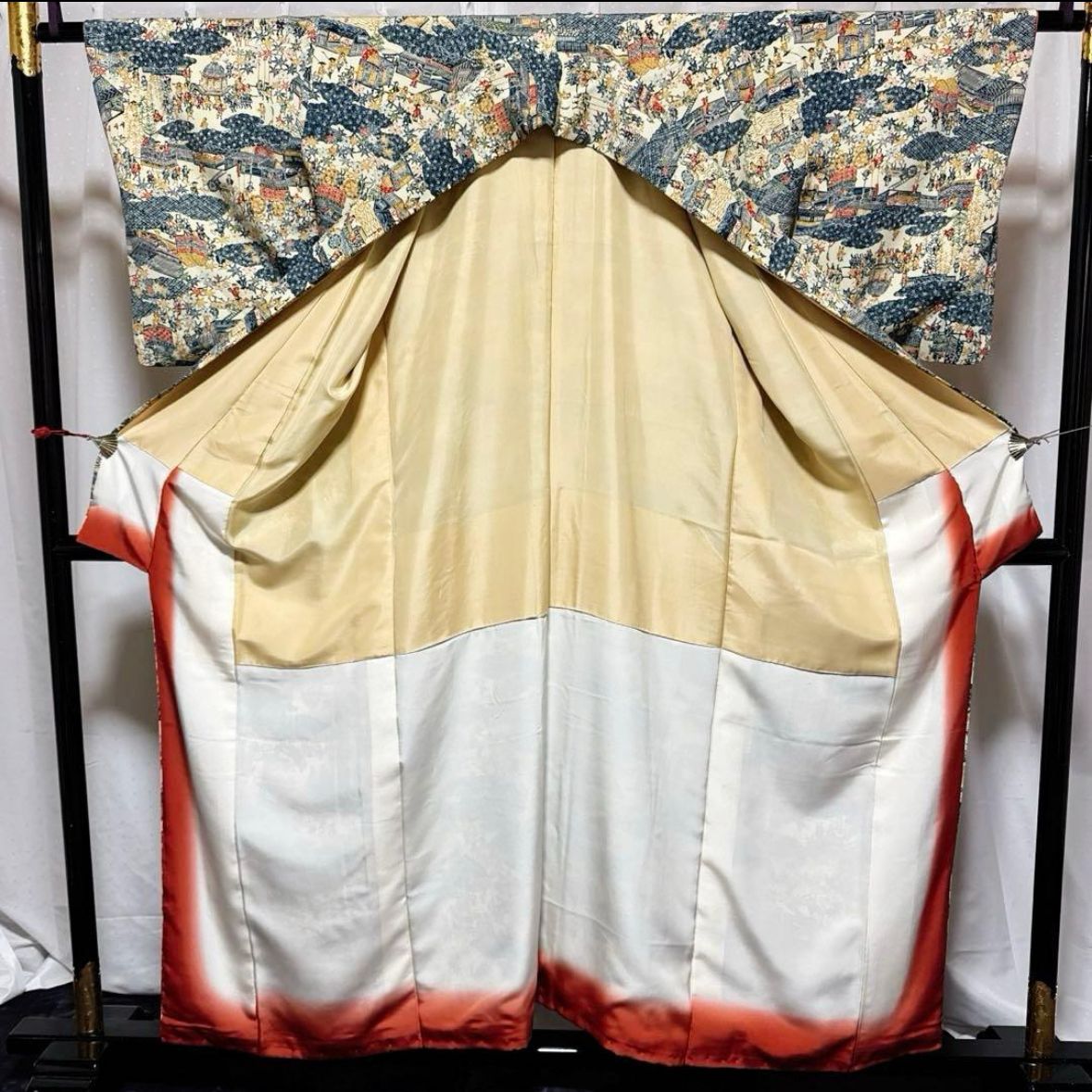 美品 袷 正絹 型染め 友禅 紅型風小紋 江戸小紋 フルセット 刺繍名古屋