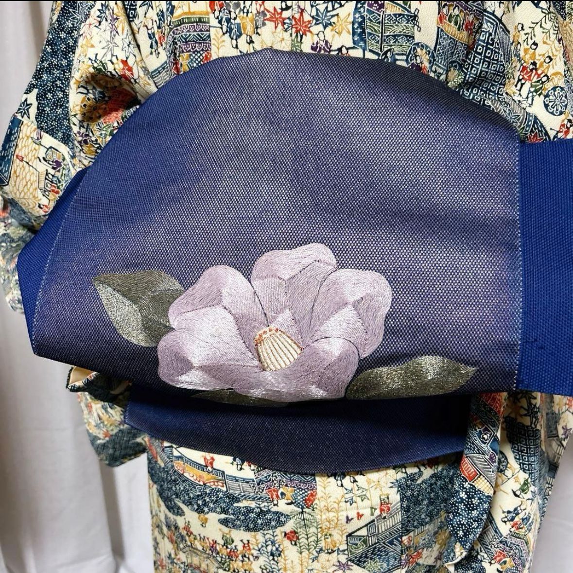 美品 袷 正絹 型染め 友禅 紅型風小紋 江戸小紋 フルセット 刺繍名古屋