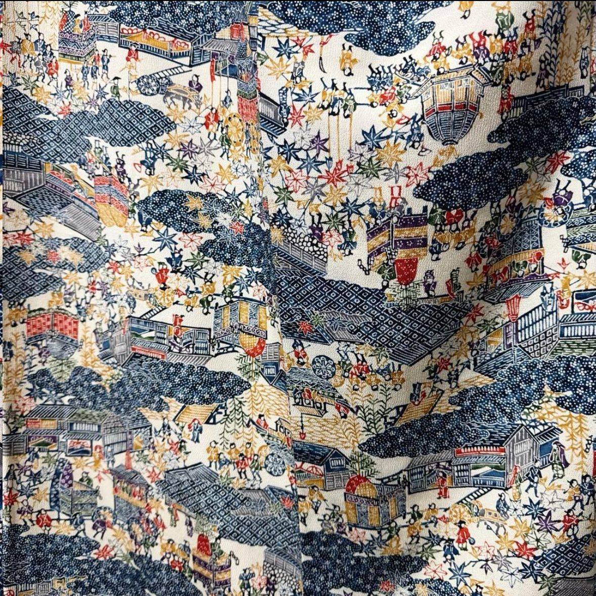 美品 袷 正絹 型染め 友禅 紅型風小紋 江戸小紋 フルセット 刺繍名古屋