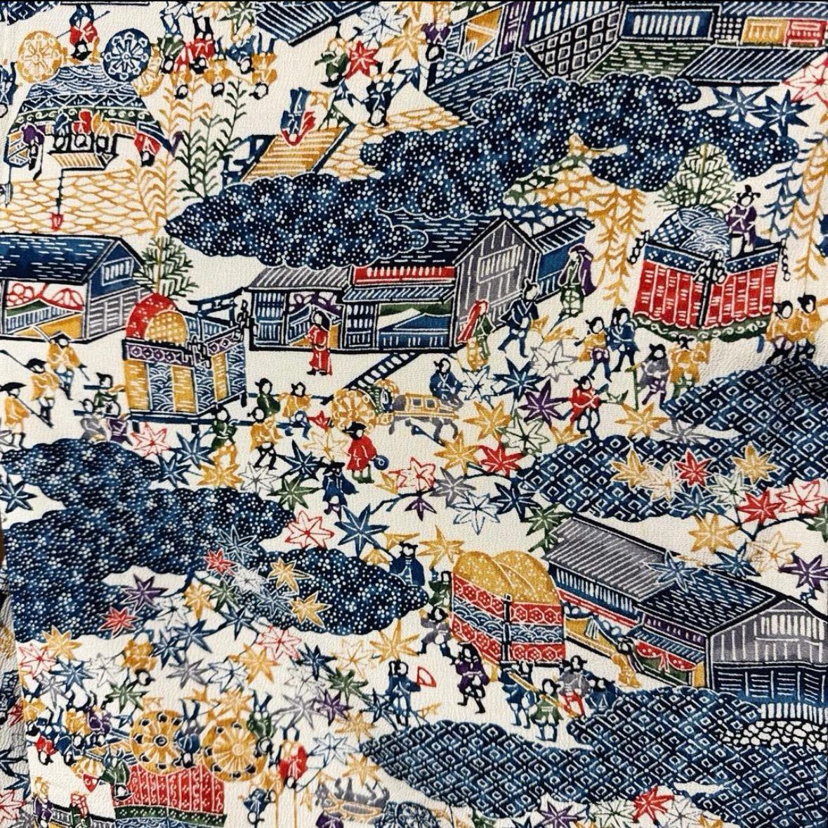 美品 袷 正絹 型染め 友禅 紅型風小紋 江戸小紋 フルセット 刺繍名古屋