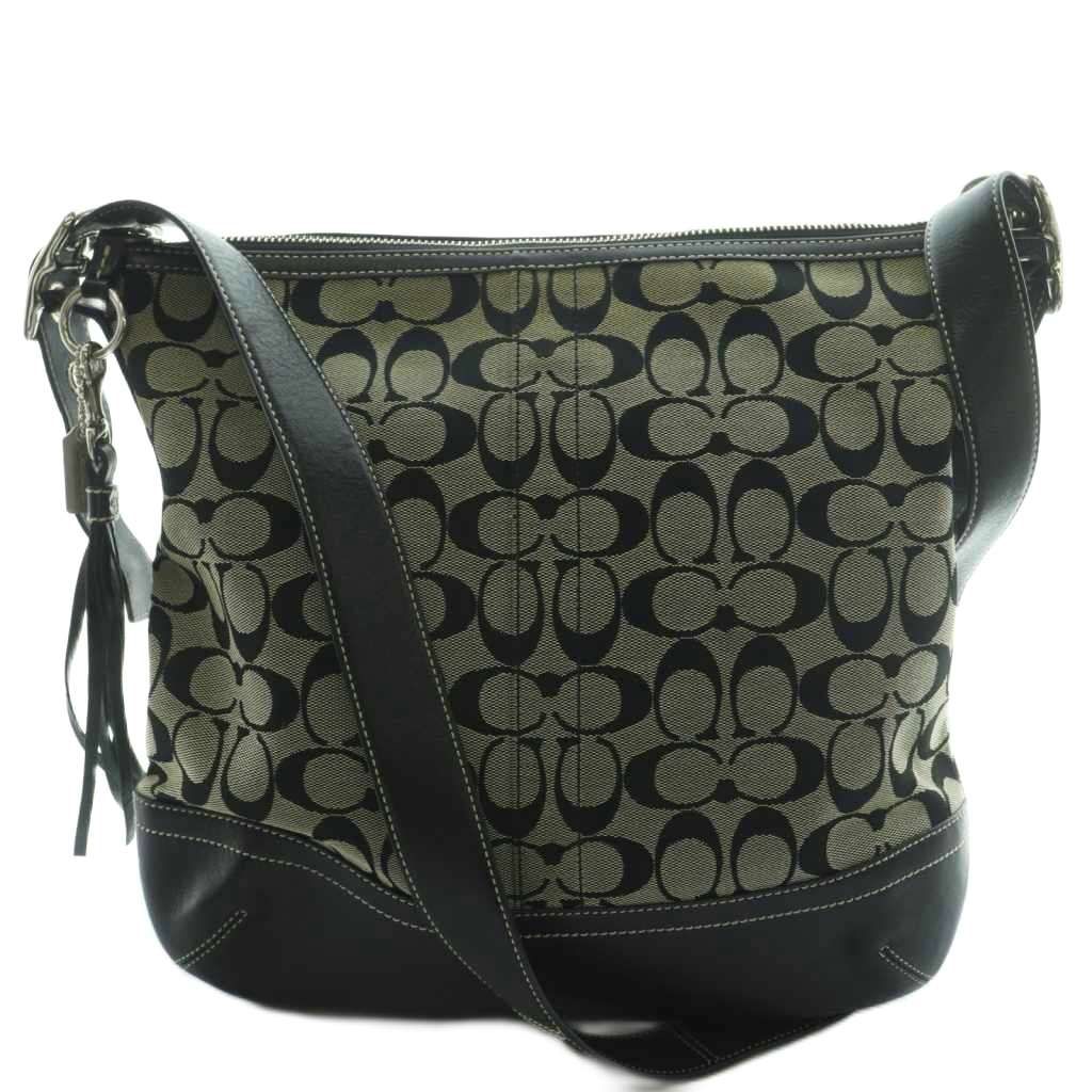 【中古】コーチ COACH 9349 ショルダーバッグ シグネチャー グレージュ 黒 ブラック /AQ ■OS ■GY18 レディース コーチ COACH 9349 ショルダーバッグ シグネチャー グレージュ 黒