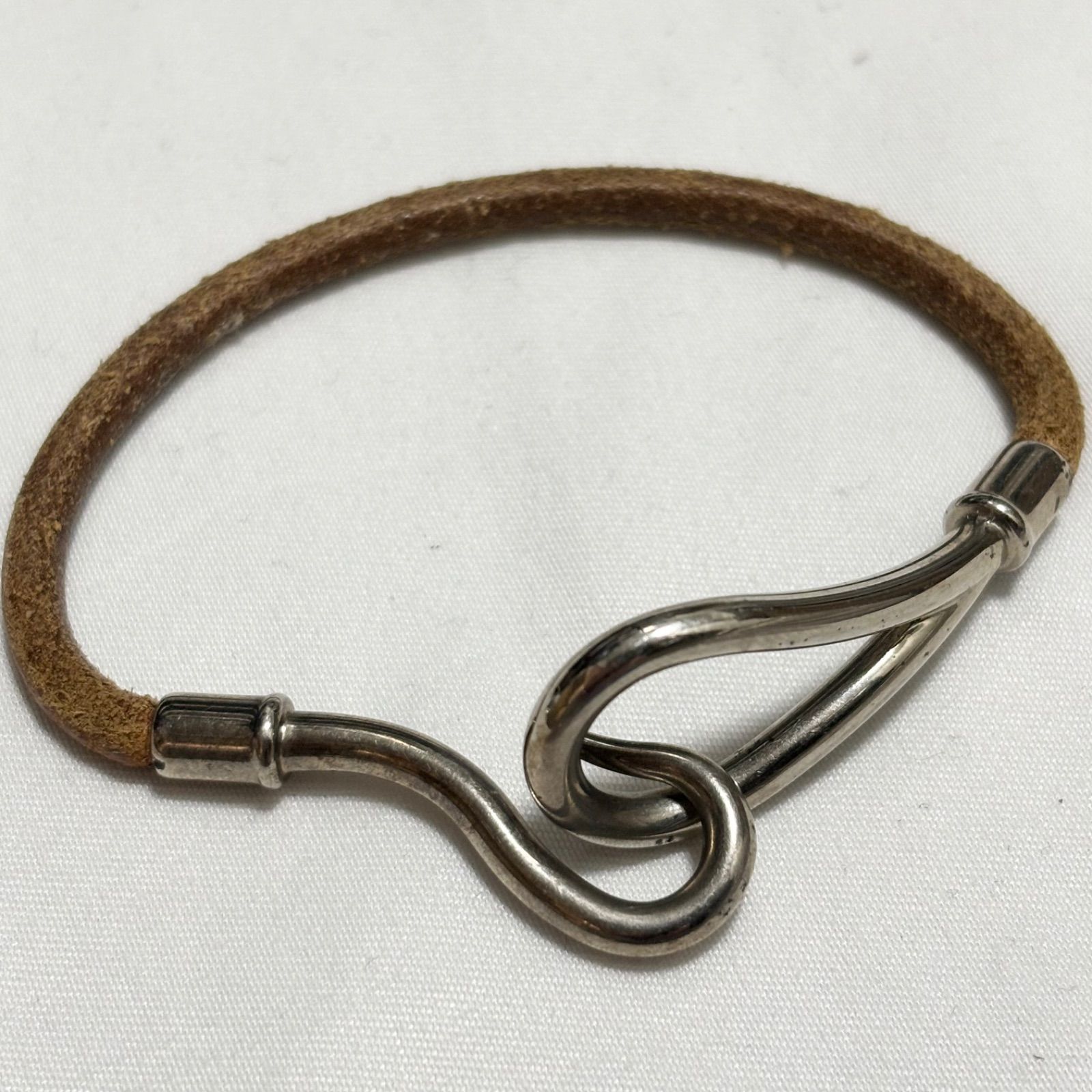 Hermes エルメス ブレスレット ジャンボ レザー ブラウン シルバー 金具刻印あり シングル 品