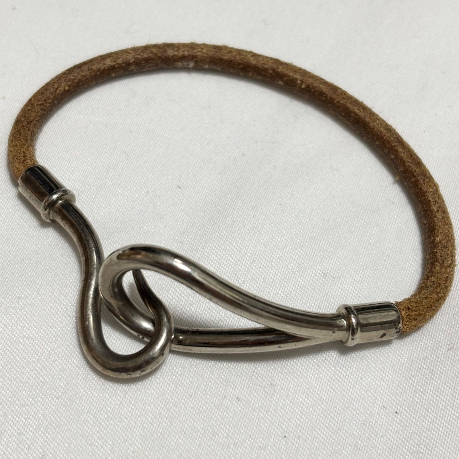 Hermes エルメス ブレスレット ジャンボ レザー ブラウン×シルバー 金具刻印あり シングル 品