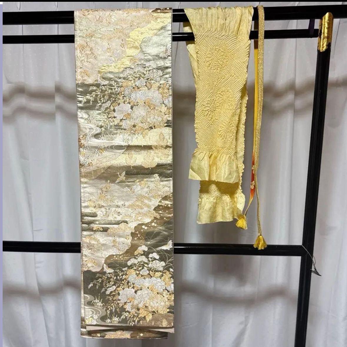新品 美品 袷 正絹 縮緬 訪問着 フルセット 西陣唐織金箔袋帯 - メルカリ