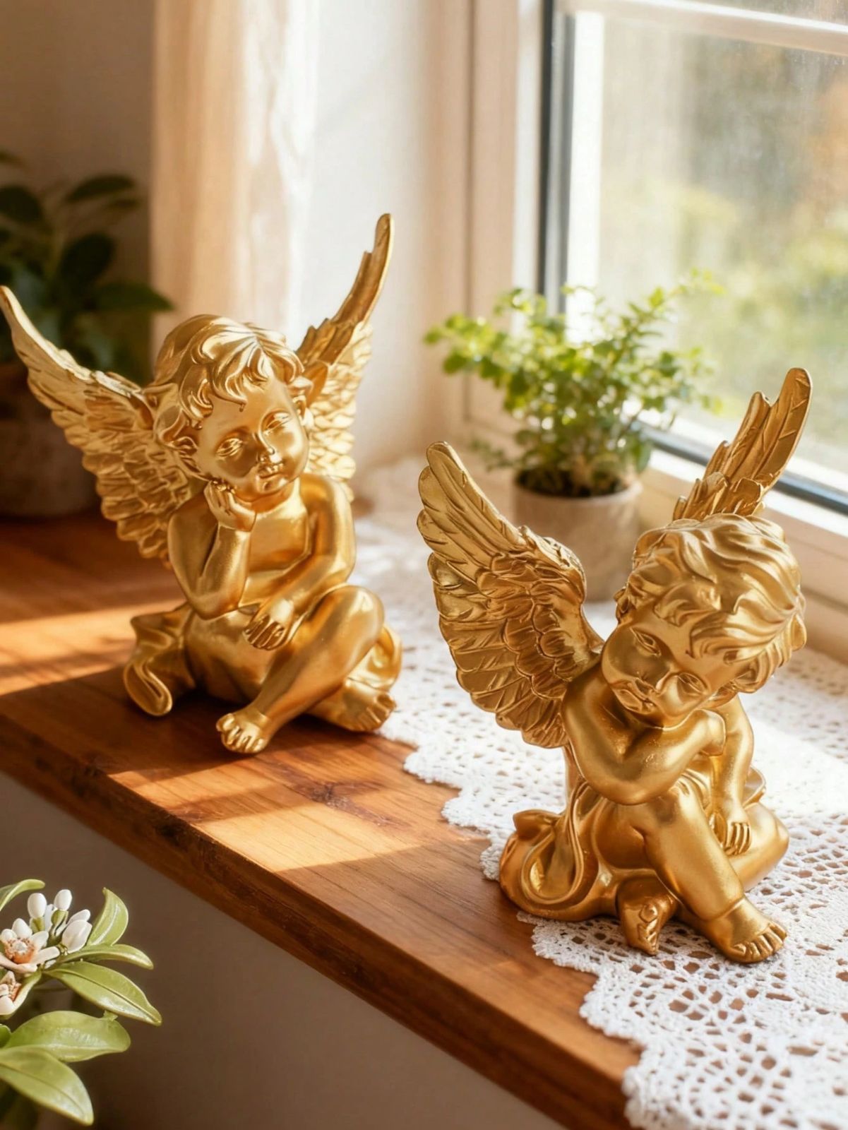 1個 ゴールドミニエンジェル レジン 天使の彫像、室内外のホーム