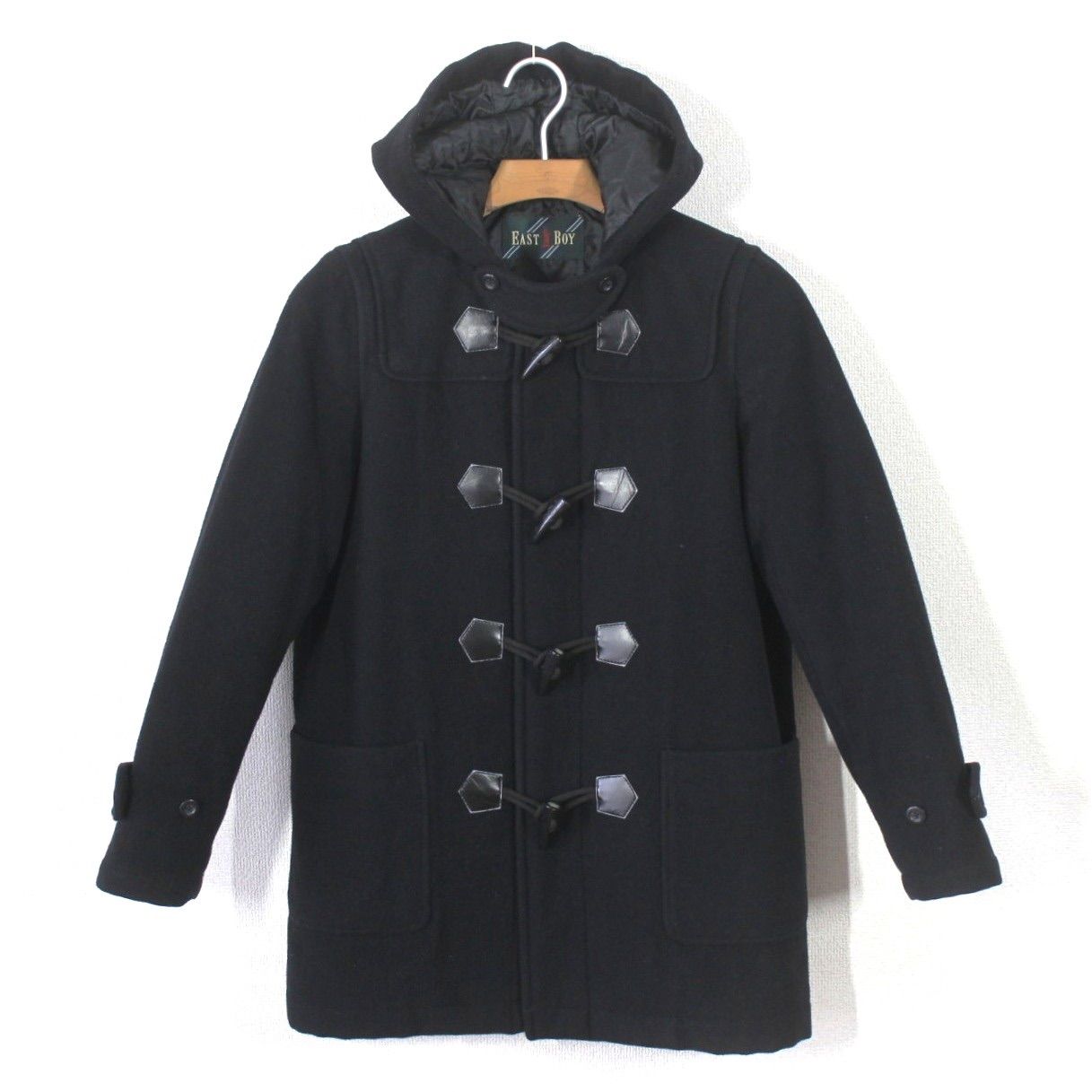 77 イーストボーイ ダッフルコート 7 ブラック 黒 S 裏中綿入りキルト EAST BOY 通学 制服 女子中学生 高校生 スクールコート