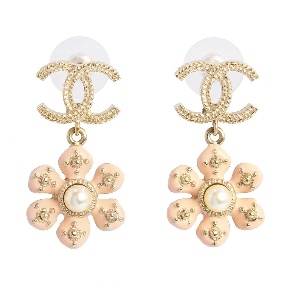 シャネル ココマーク パール フラワー 花 スイング ピアス ゴールド