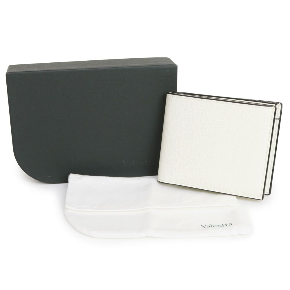 ヴァレクストラ 小銭入れ付き 4カード 二つ折り財布 グレインカーフ レザー ホワイト シルバー金具 Valextra