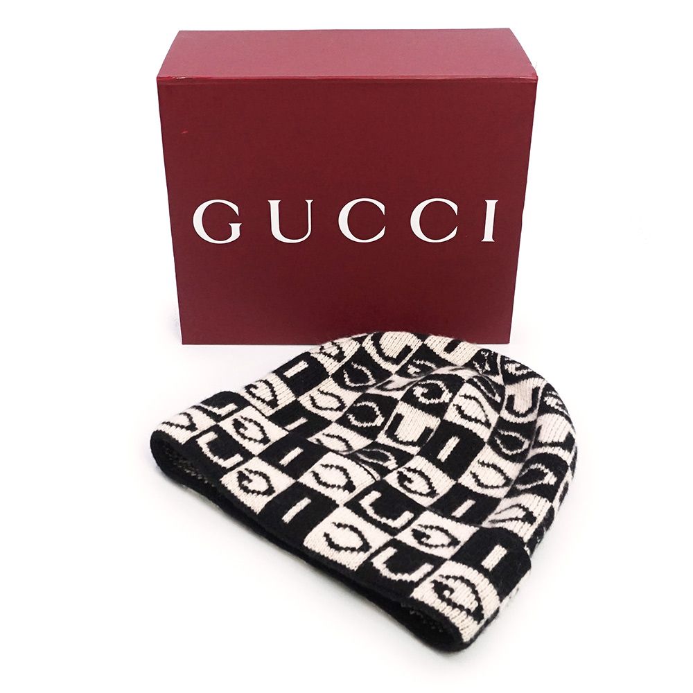 グッチ ロゴ アップサイド ニットキャップ ニット帽 帽子 Mサイズ