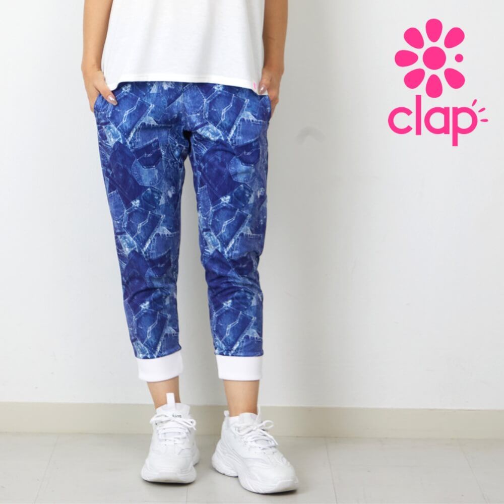 クラップ フィットネス ウェア clap レディース パンツ DENIM-POCKET E- M フリーサイズ トレーニング イーシュット 柄 2025
