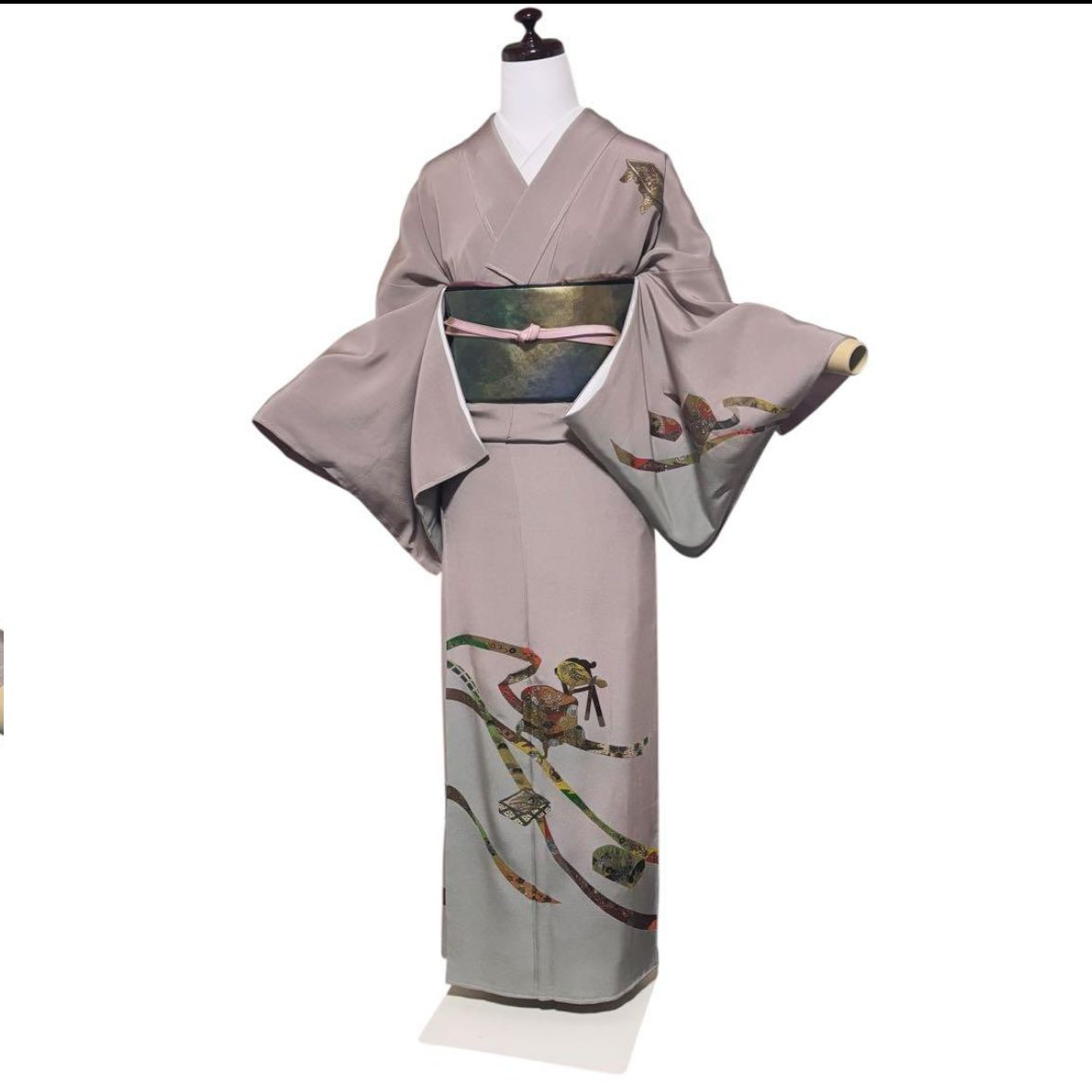 新品 美品 袷 正絹 螺鈿箔風 縮緬 訪問着 フルセット 4点 モダン 粋