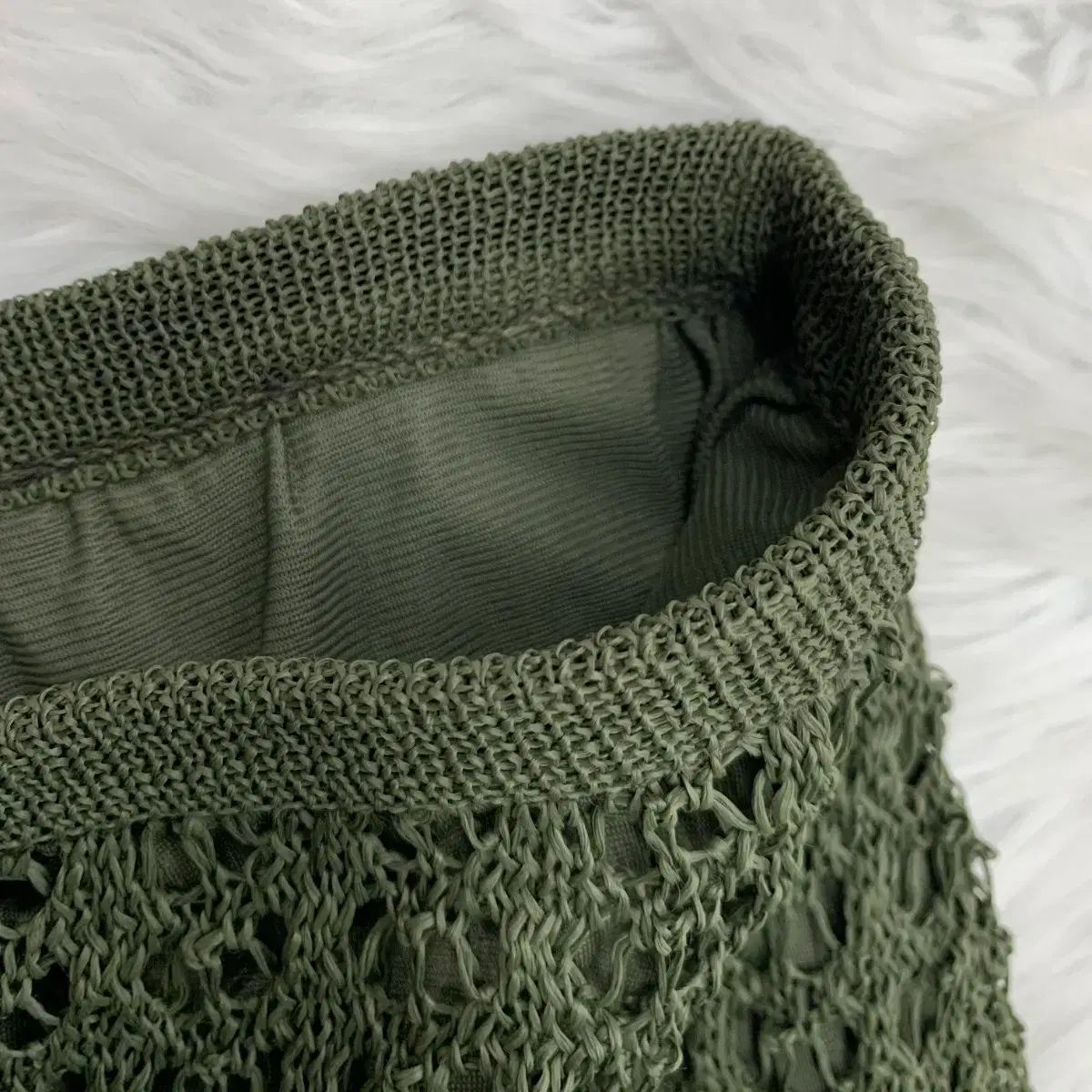 アニエスベー AGNES B カーキ クロシェ ニット ミディ スカート 1749