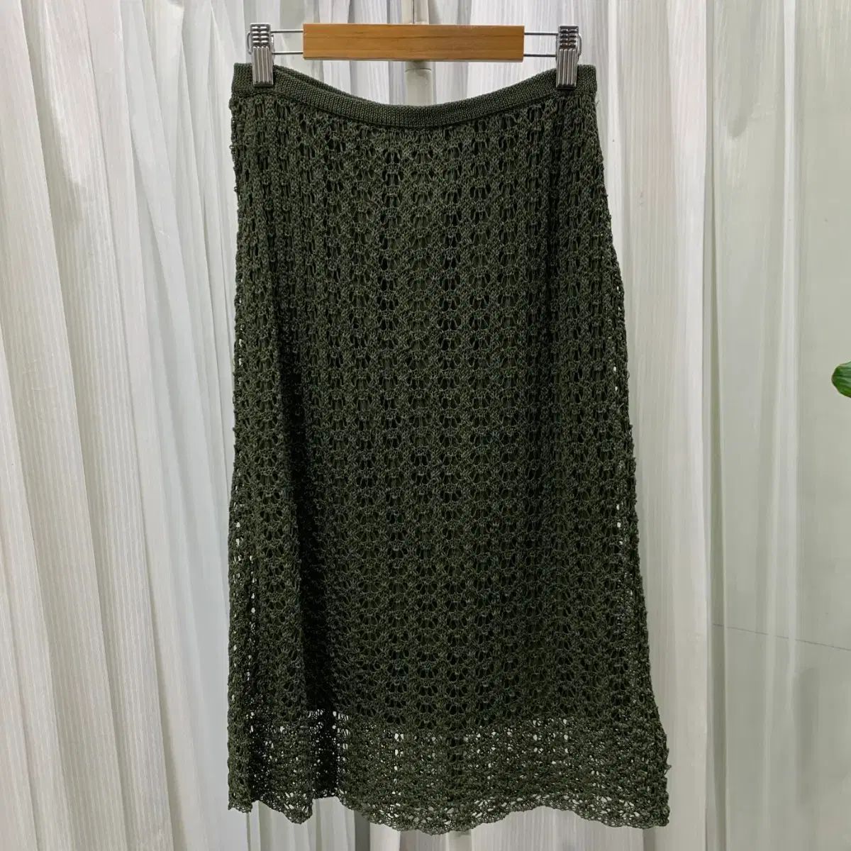 アニエスベー AGNES B カーキ クロシェ ニット ミディ スカート 1749