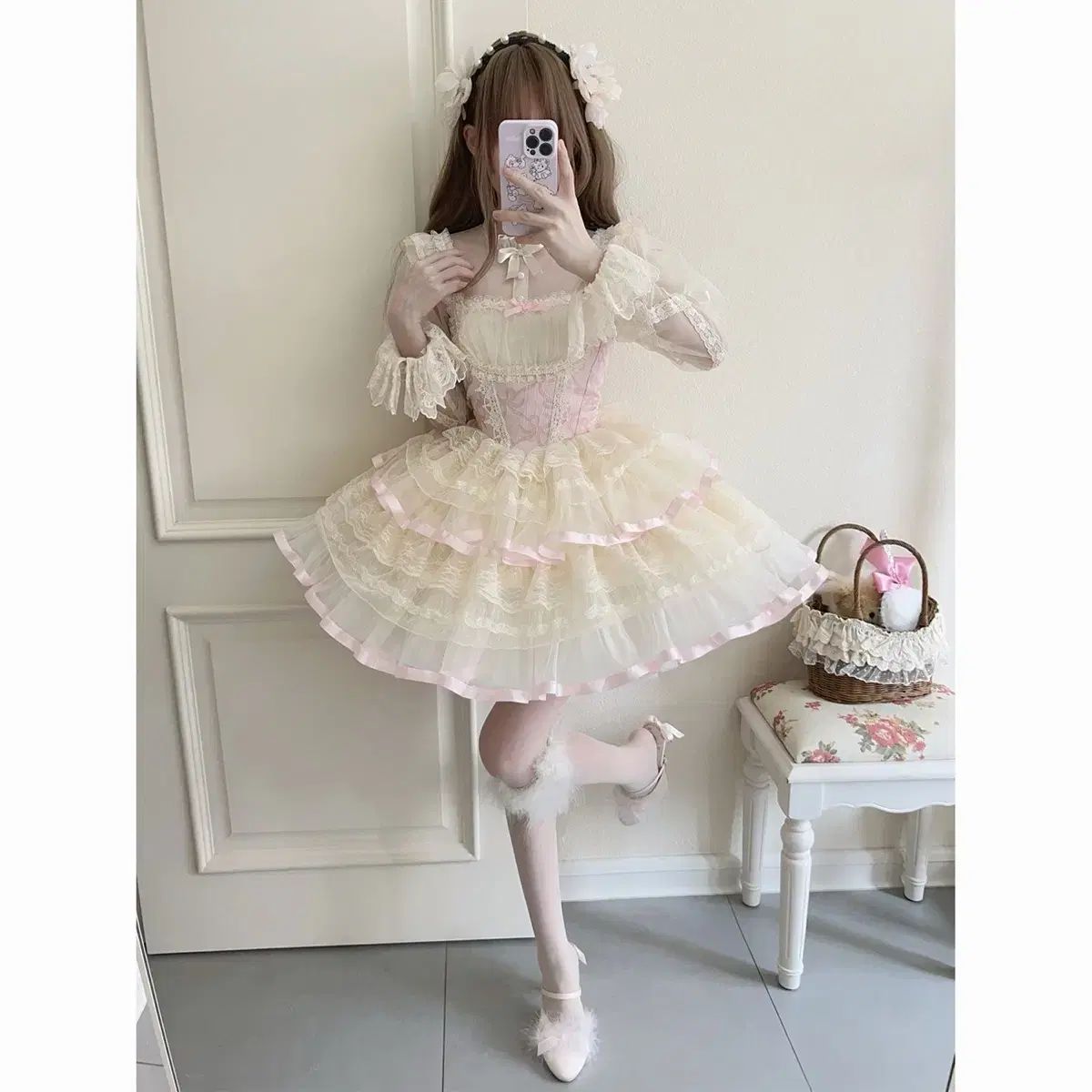 ヒングニョ ロリータ ドレス バレエ スタイル JSK ケムリボン ONE PIECE 4 COLOR