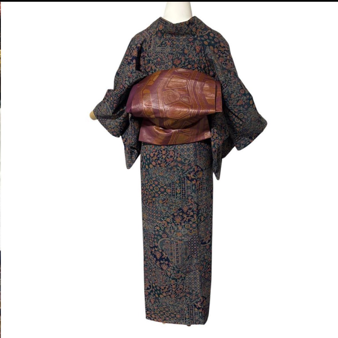  近い 袷 化繊 洗える 縮緬 型染め友禅風 小紋 フルセット 小紋 着物