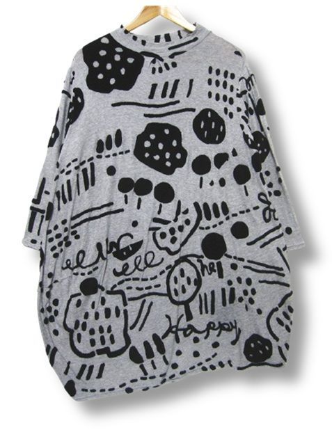 センソユニコ io comme イオコムイオ アシンメトリーデザイン ニットワンピース チュニック かわいいデザイン グレー黒 ゆったりデザイン Mサイズ38 秋冬春用 管理番号 -251215-503 990