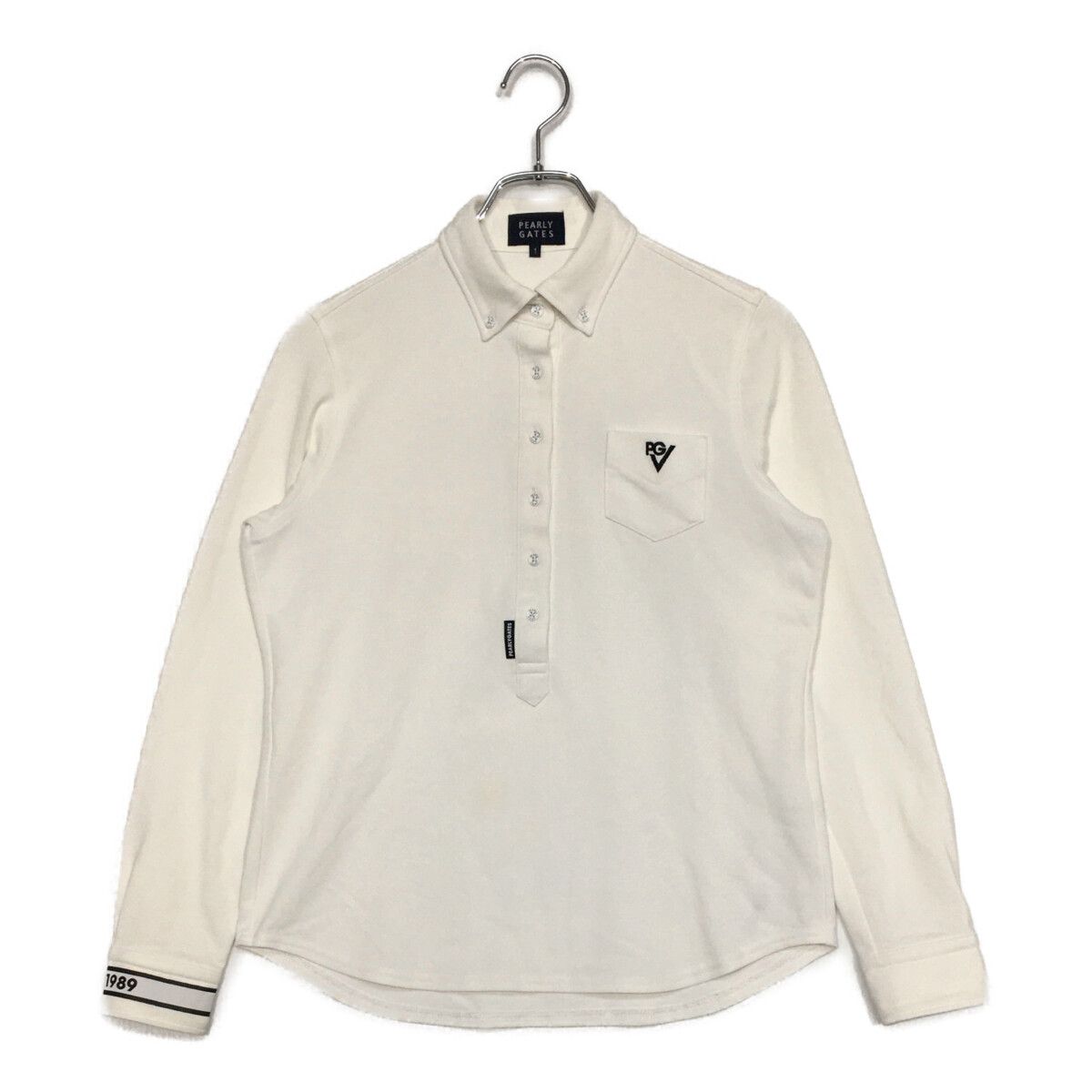 中古 レディース パーリーゲイツ PEARLY GATES 長袖ポロシャツ 1(M) 白 ホワイト ボタンダウン