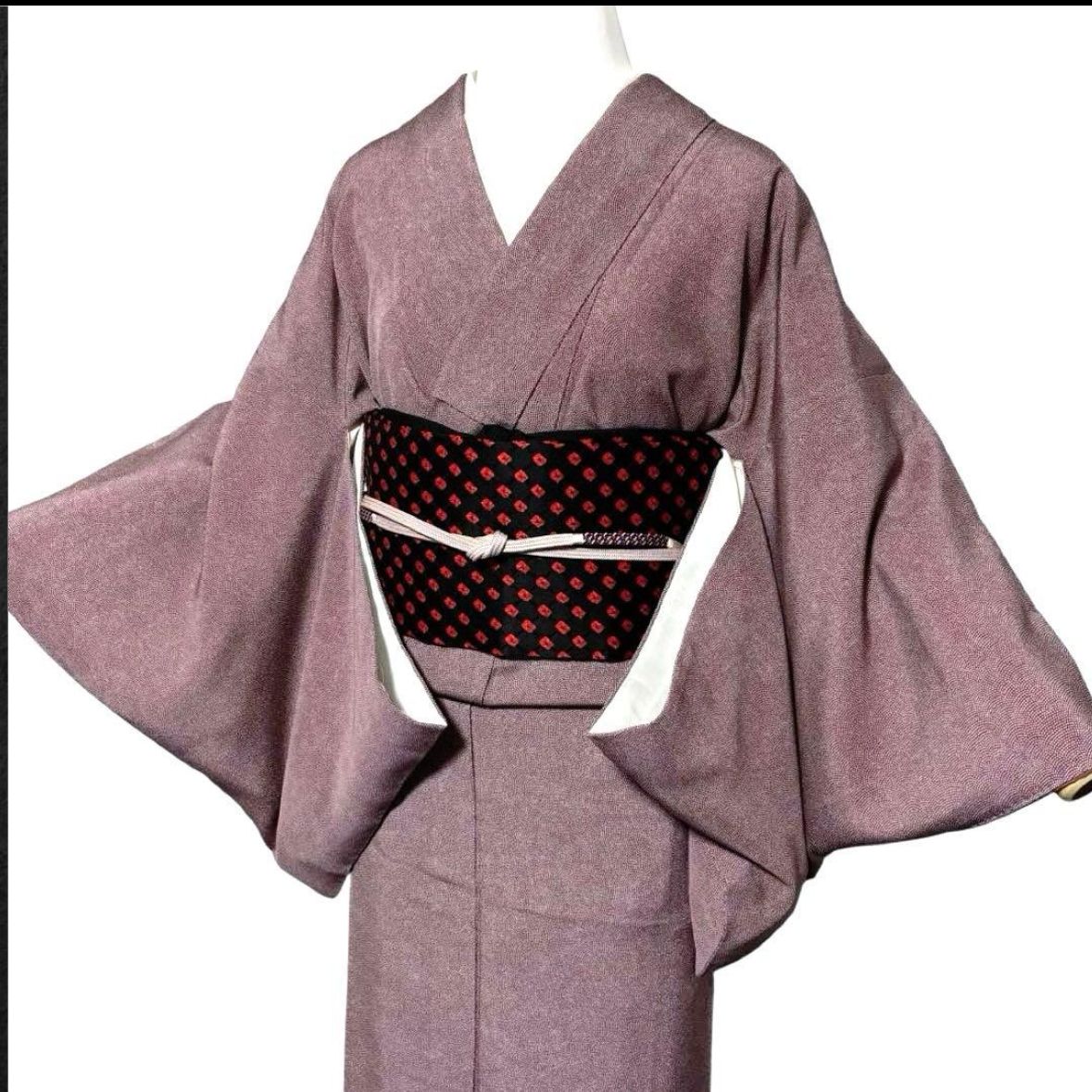 正絹 袷 作家物 鮫小紋 落款 美品 紋付 セット 江戸小紋 帯 帯締め 帯揚げ 正絹紋付鮫小紋フルセット4点 正絹 袷 美品 江戸小紋 鮫小紋 裄68.5