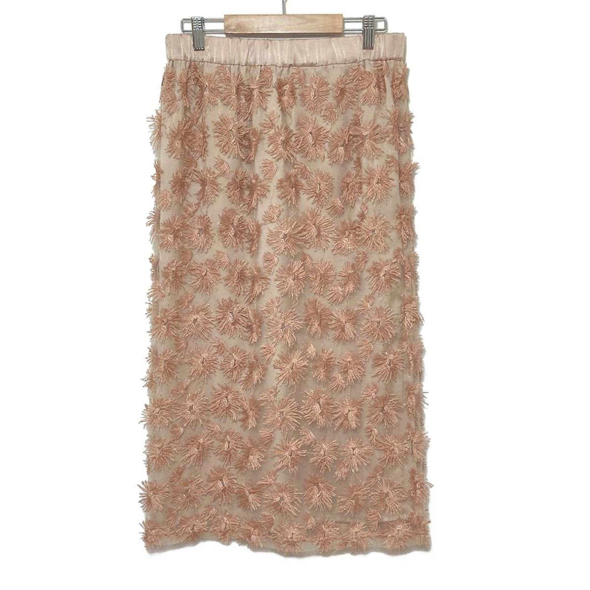 ADORE アドーア ロングスカート サイズ38 M レディース - ベージュ×ピンクベージュ 花柄 スパンコール