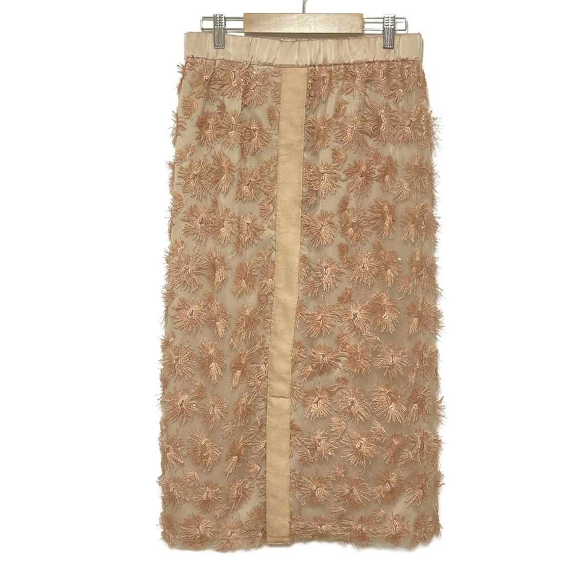 ADORE アドーア ロングスカート サイズ38 M レディース - ベージュ×ピンクベージュ 花柄 スパンコール